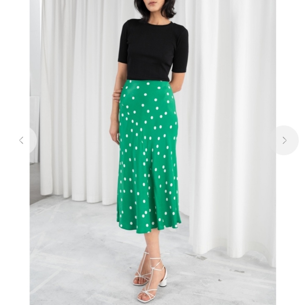 Polka Dot Satin Midi Skirt💚